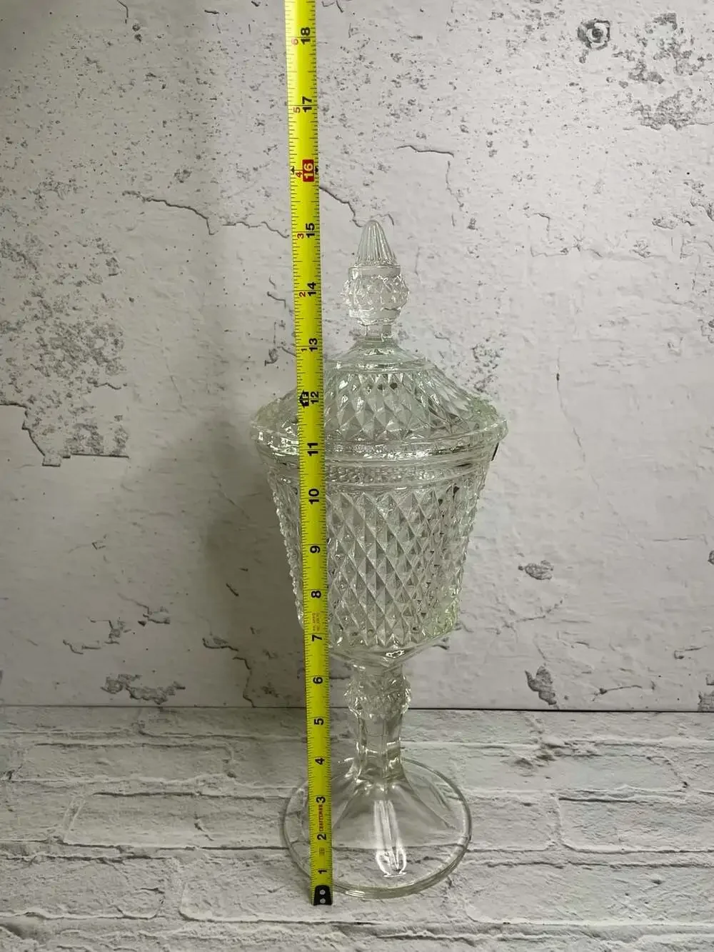 Vintage Indiana Glass Tiara Diamond Point Footed Pedestal Lidded Apothecary Jar